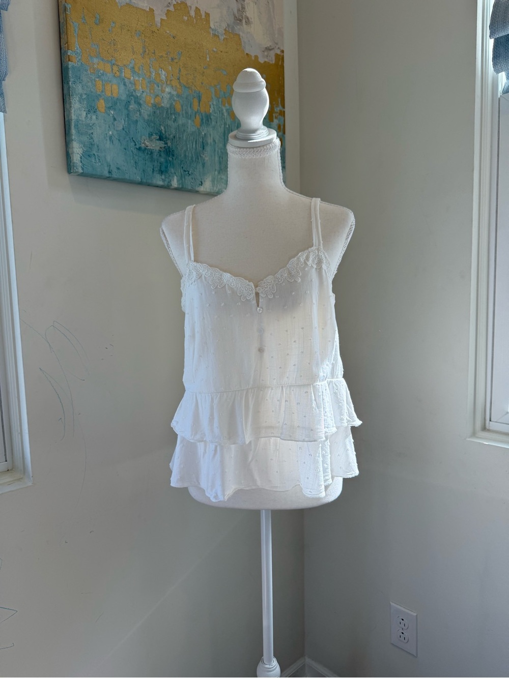 URBAN Romantics White Tiered Romantic Cottagecore Writer Lace-Trim Cami Size S